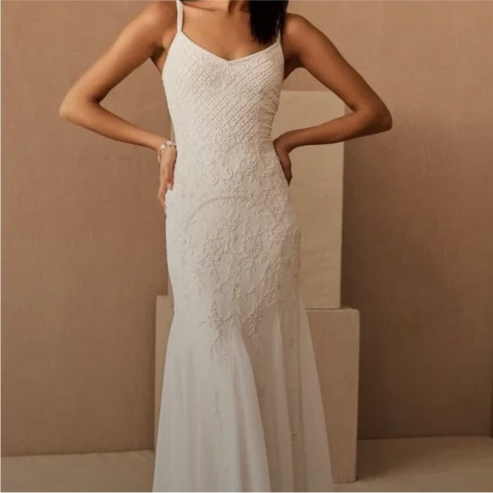 BHLDN White Lace Spaghetti-Strap Wedding Dress